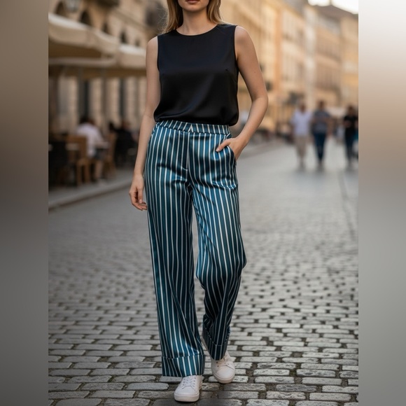 Self-Portrait Pants - US 12 Self-Portrait Green Alex Stripe Pants NWT